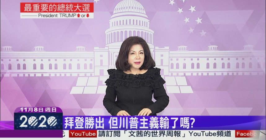 《文茜的世界周報》播報美國選舉，連續2晚奪下同時段收視冠軍。（圖／中天新聞提供）