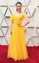 <p><em>Crazy Rich Asians</em> actress Constance Wu opted for a canary yellow frock. (Photo: Getty Images) </p>