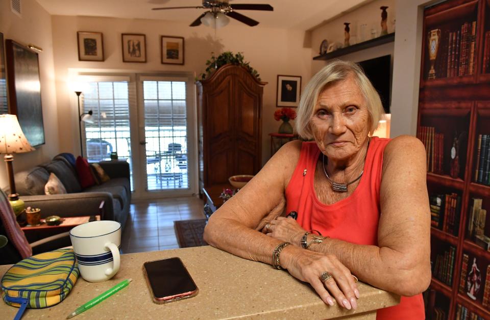 Gail Cooper poses for a photo in her one-bedroom apartment in Venetian Walk. Some seniors at Venetian Walk Senior Apartments in Venice received rent increase notices on their doors last week after a recent HUD adjustment to AMI allowed building managers a higher ceiling for changing rents.  