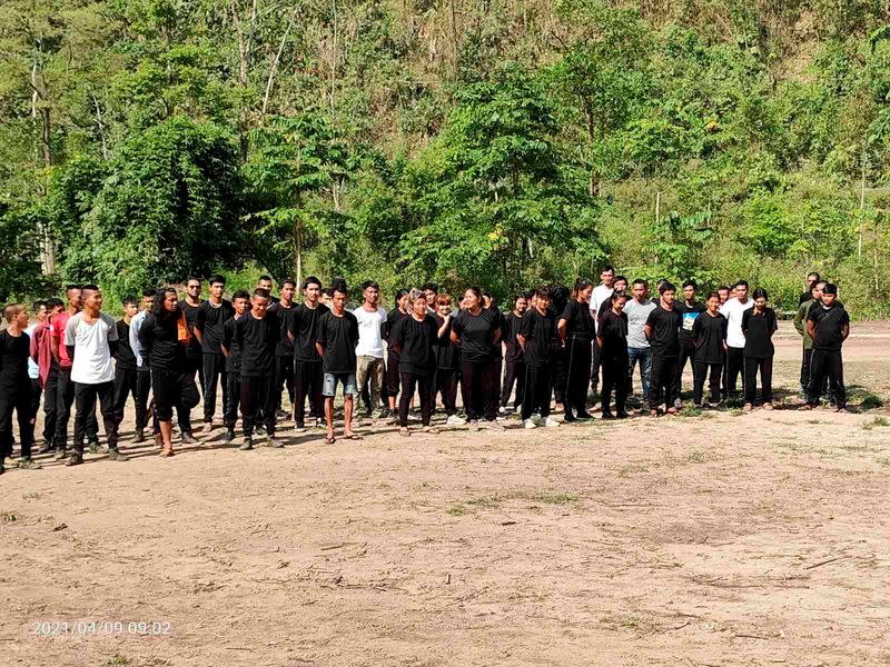 Protesters join a training led by Karen National Union (KNU)