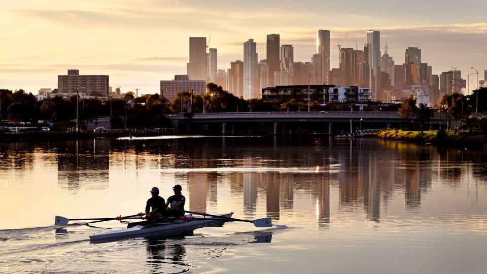 Rowers make their way along the Maribyrnong River outside of Melbourne, Australia on April 18, 2023. - William West/AFP/Getty Images/File