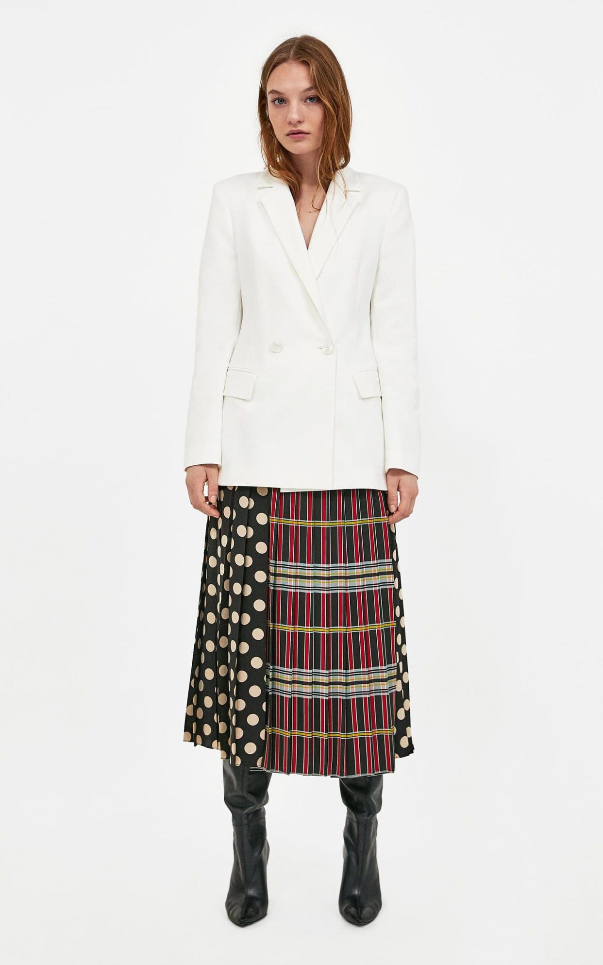 Blazer, £69.99; skirt, £69.99, both Zara
