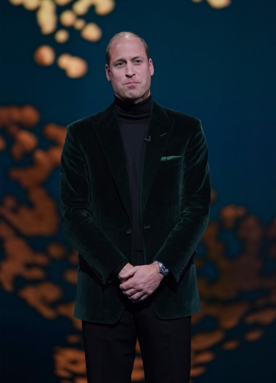 Prince William turned heads by ditching his usual evening blazer for a textured velvet design. (Getty Images)