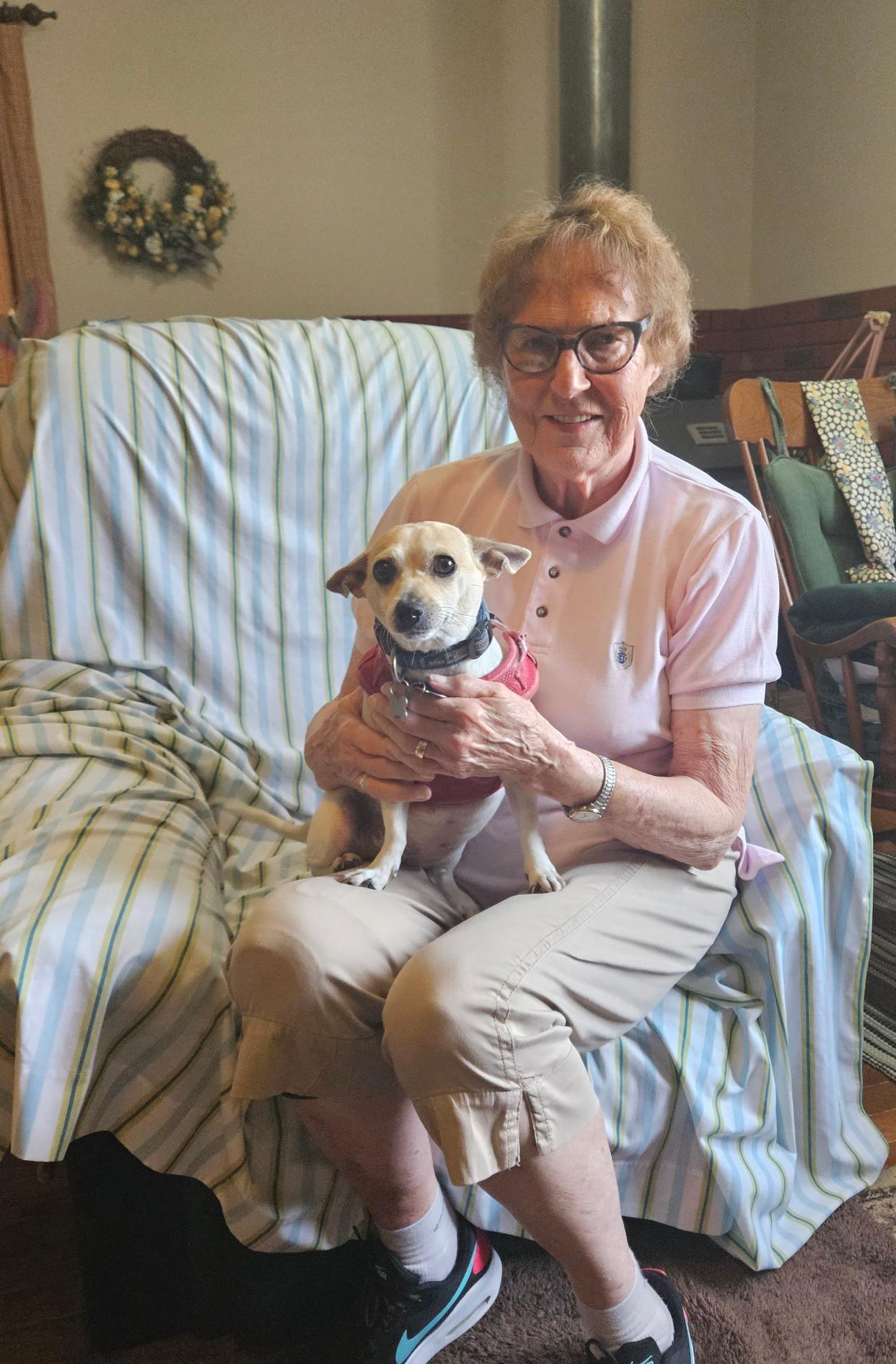 Iolene Powell and her dog, Coco, go on multiple walks a day to stay healthy.