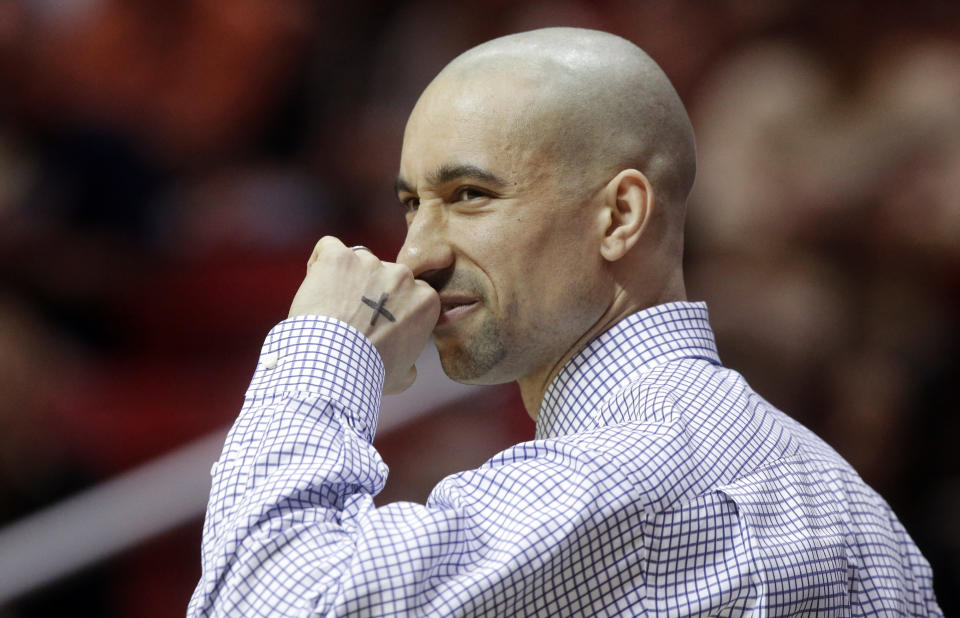 Virginia Commonwealth head coach Shaka Smart gestures as his team plays Stephen F. Austin during the first half of a second-round game in the NCAA college basketball tournament Friday, March 21, 2014, in San Diego. (AP Photo/Lenny Ignelzi)