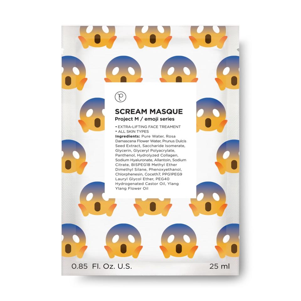 The emoji sheet masks in Petite Amie Skincare's latest collection are printed with your most-used emojis.