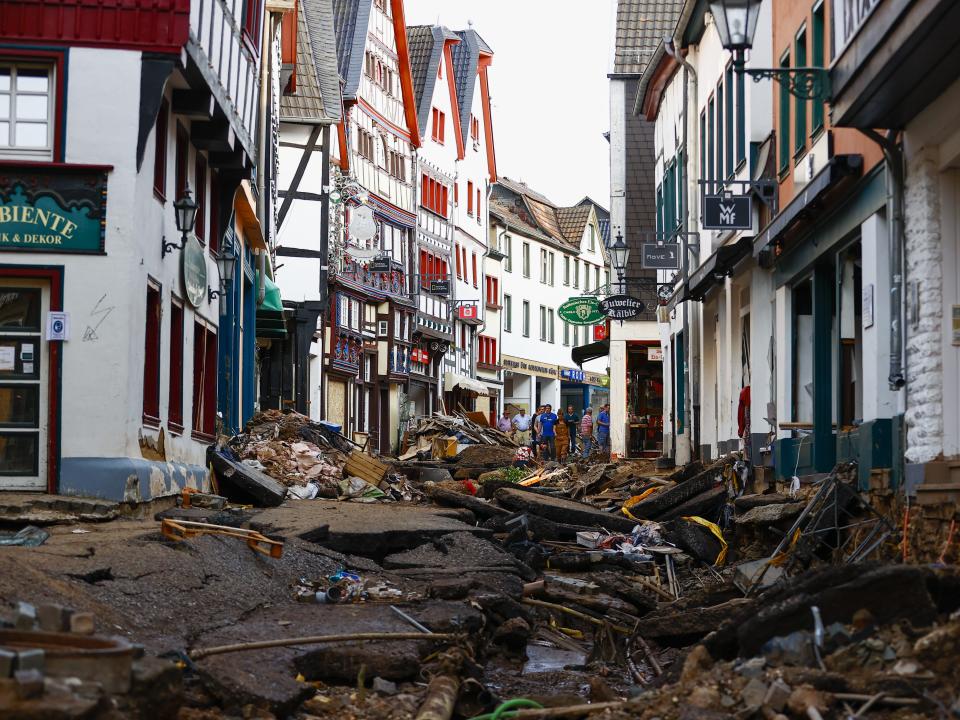 Broken roadway after Germany floods.