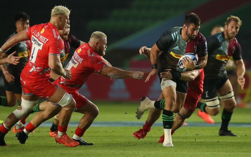 Premiership rugby resumed with a Harlequins victory over Sale Sharks - GETTY