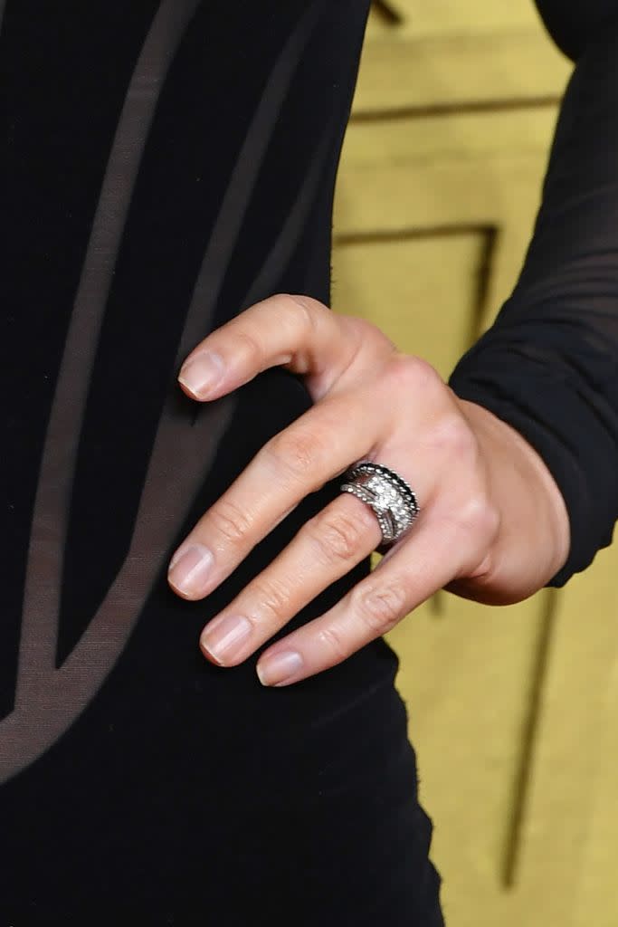 A close up of Kym Marsh's engagement and wedding rings