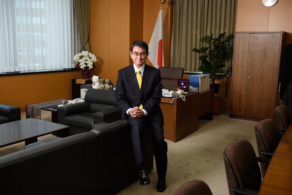 Taro Kono, Japan's then regulatory reform and vaccine minister, in Tokyo, on March 29, 2021.<span class="copyright">Akio Kon—Bloomberg/Getty Images</span>