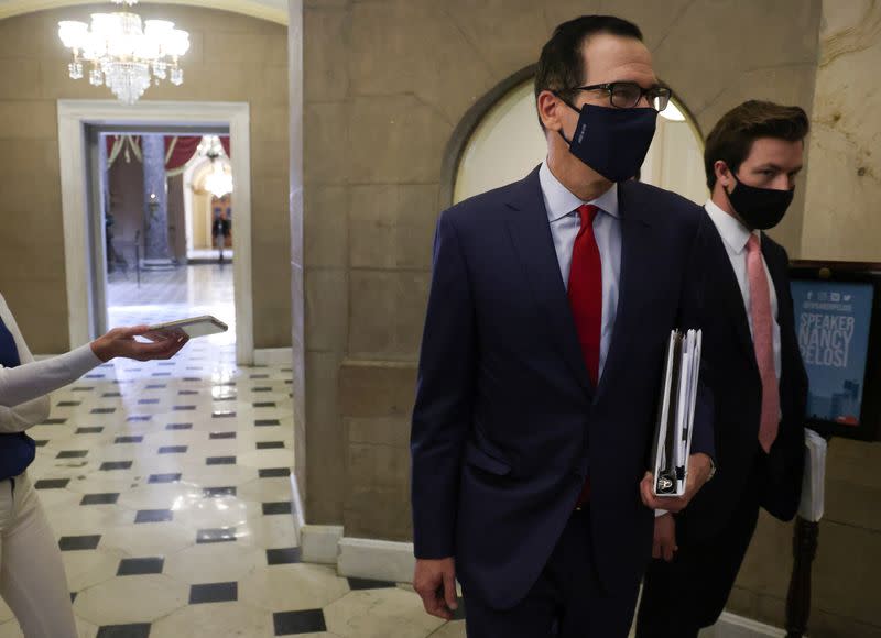 U.S. Treasury Secretary Mnuchin arrives for coronavirus relief negotiations with Pelosi and Schumer at the U.S. Capitol in Washington