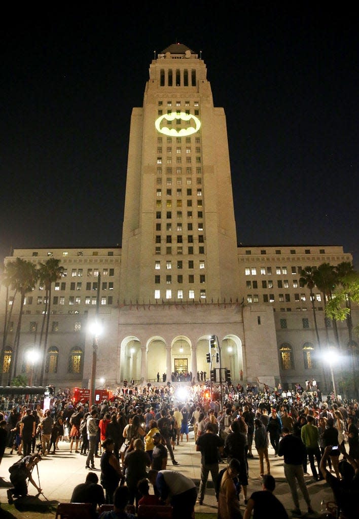 The bat-signal beckons in Los Angeles in 2017.