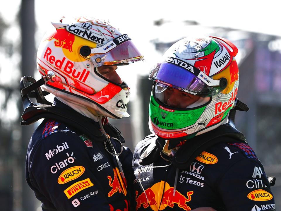 Max Verstappen (left) with Red Bull teammate Sergio Perez (Getty Images)