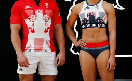 Olympics - Team GB Rio 2016 Olympic Games Kit Launch - Seymour Leisure Centre, London - 27/4/16 (L-R) Team GB's Tom Mitchell and Jessica Ennis-Hill pose for a photo during the kit launch Reuters / Stefan Wermuth