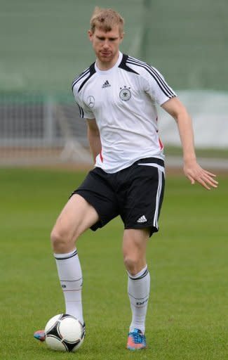 Germany's Per Mertesacker during a training session in Gdansk on June 7. Mertesacker, who surived an injury scare in training on Thursday, has said the German defence must keep a close eye on Cristiano Ronaldo