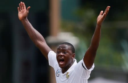 Cricket - Sri Lanka v South Africa -Second Test Match - Colombo, Sri Lanka - July 20, 2018 - South Africa's Kagiso Rabada appeals for an unsuccesful LBW wicket for Sri Lanka's Danushka Gunathilaka (not pictured). REUTERS/Dinuka Liyanawatte