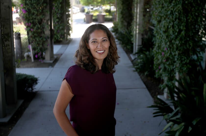 MISSION VIEJO, CALIF. - SEPT. 30, 2022. Cynthia Vasquez is running for city council in the south Orange County suburb of Mission Viejo. She's just one of many Latinas seeking election or reelection in school board and city council races across the county. It's a new political phenomenon unthinkable in OC politics just a generation ago. (Luis Sinco/ Los Angeles Times)