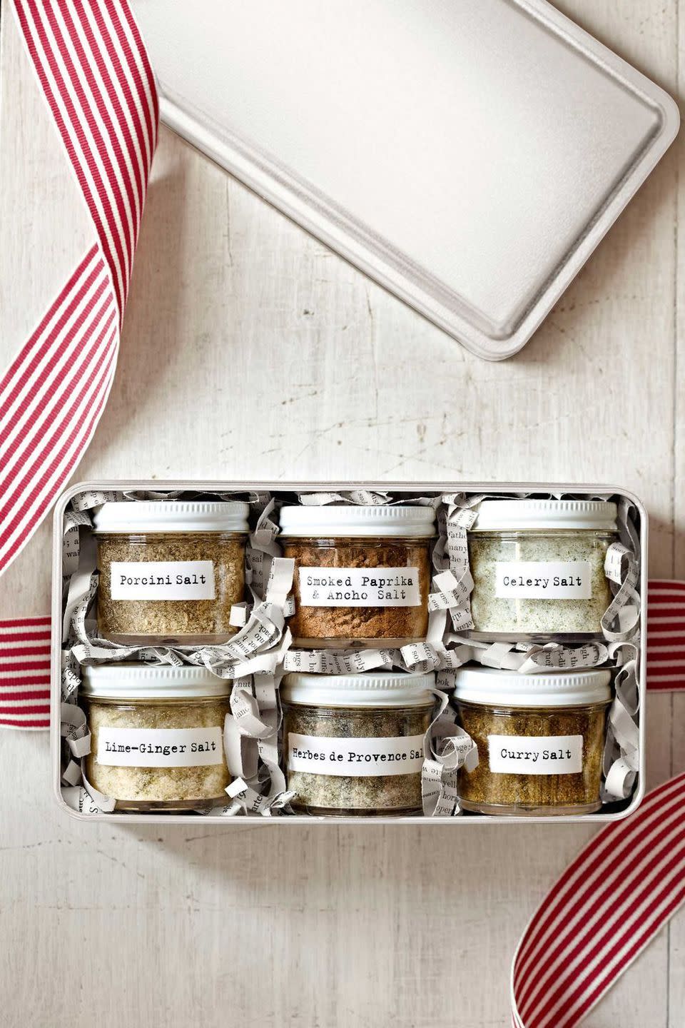 <p>Add even more flavor to your mom's kitchen by bottling up six different salt flavors — curry salt, celery salt, to name a few — and placing them in a gift box. If she tends to use more aromatic spices, you can always trade salt for just about anything else that her spice cabinet is lacking. </p><p><a class="link " href="https://www.amazon.com/SimpleHouseware-Spice-Bottles-label-Set/dp/B01LXKKUY8/?tag=syn-yahoo-20&ascsubtag=%5Bartid%7C10055.g.2412%5Bsrc%7Cyahoo-us" rel="nofollow noopener" target="_blank" data-ylk="slk:SHOP SPICE JARS;elm:context_link;itc:0;sec:content-canvas">SHOP SPICE JARS</a></p>