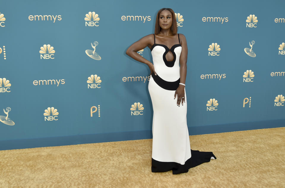Issa Rae arrives at the 74th Primetime Emmy Awards on Monday, Sept. 12, 2022, at the Microsoft Theater in Los Angeles. (Photo by Richard Shotwell/Invision/AP)
