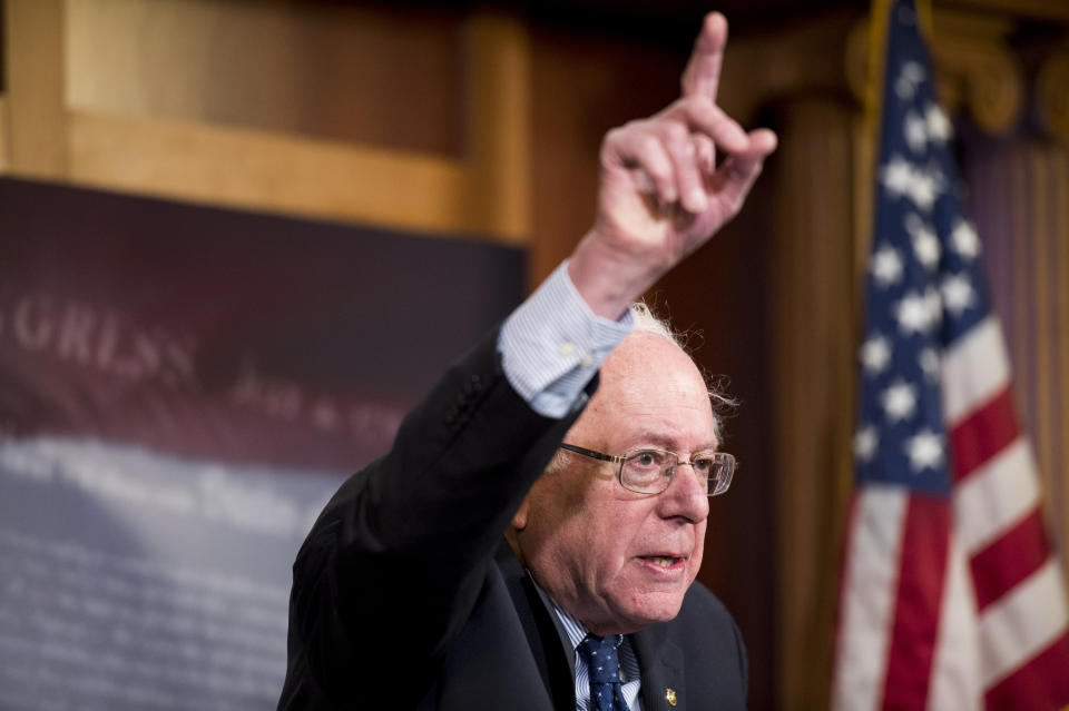 Sen. Bernie Sanders (I-Vt.) holds a news conference on the budget on Jan. 16, 2015.