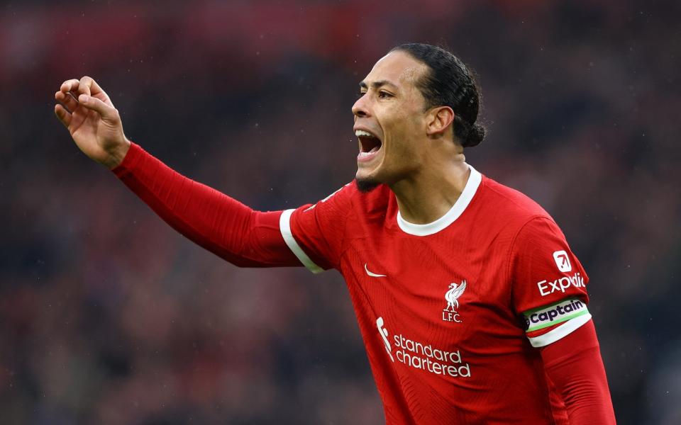 Liverpool's Virgil van Dijk reacts