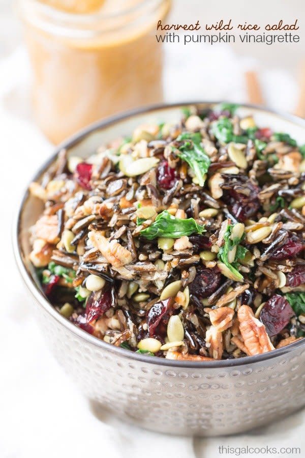 <strong>Get the <a href="http://www.thisgalcooks.com/2014/10/05/harvest-wild-rice-salad-with-pumpkin-vinaigrette/" target="_blank">Harvest Wild Rice Salad With Pumpkin Vinaigrette</a> recipe from This Gal Cooks</strong>