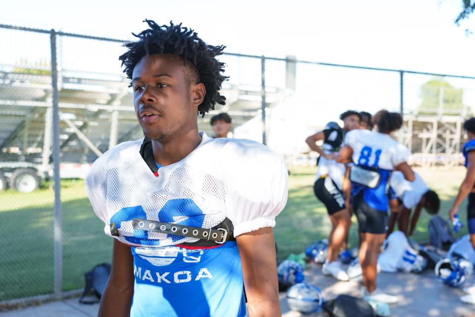 Running back, Ca'lil Valentine speaks to a reporter before practice at Chandler High School on Oct. 24, 2022, in Chandler, AZ.