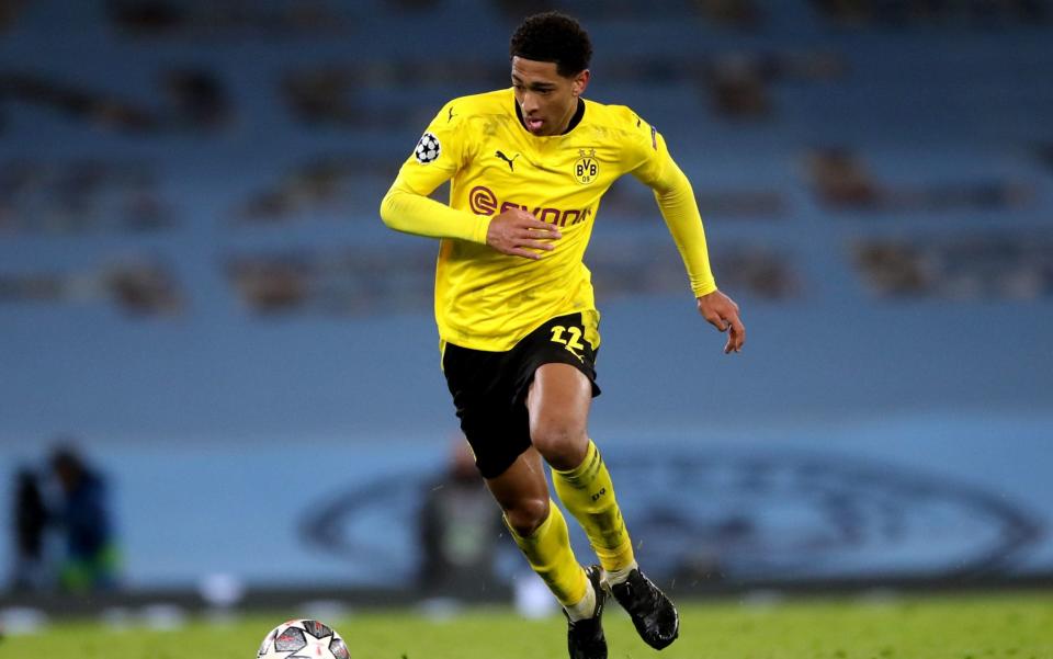 Borussia Dortmund's Jude Bellingham during the UEFA Champions League match at the Etihad Stadium, Manchester. Picture date: Tuesday April 6, 2021.  - PA