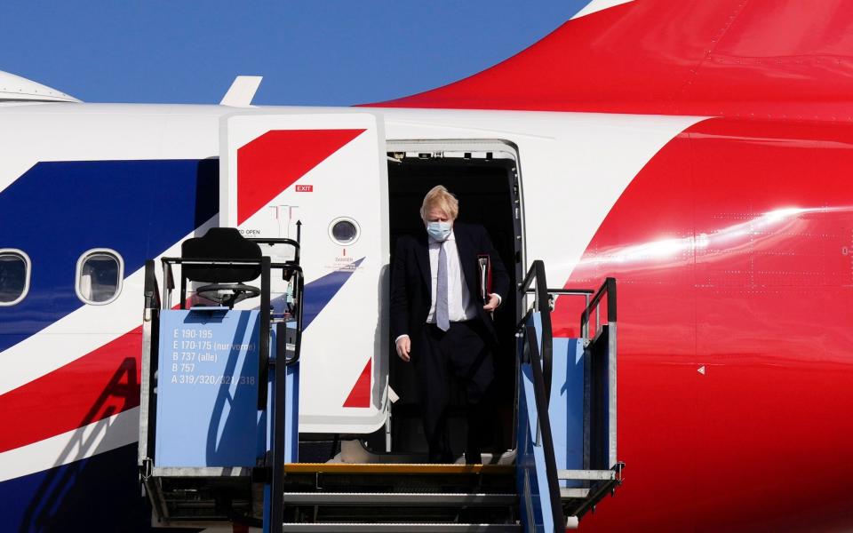 British Prime Minister Boris Johnson arrives in Germany for the 2022 Munich Security Conference on February