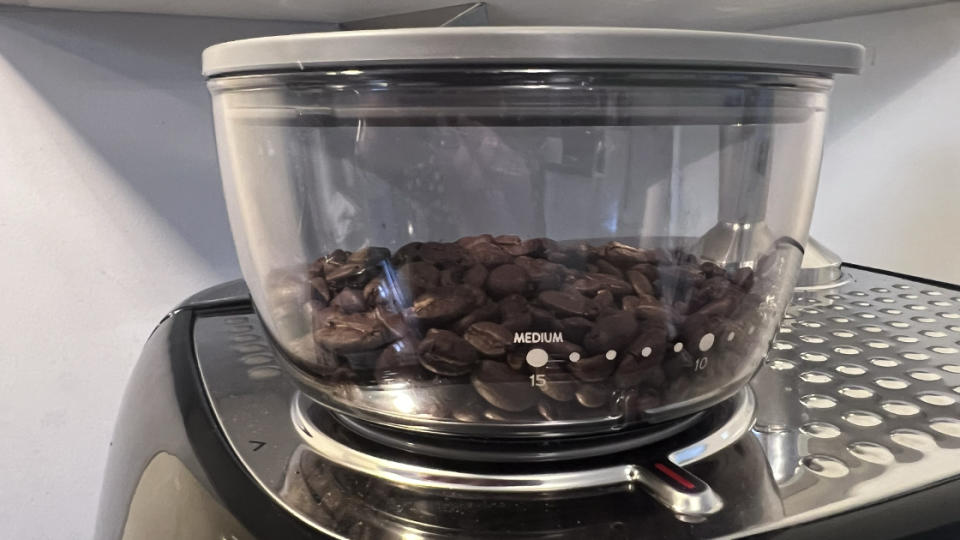 Coffee beans in espresso machine