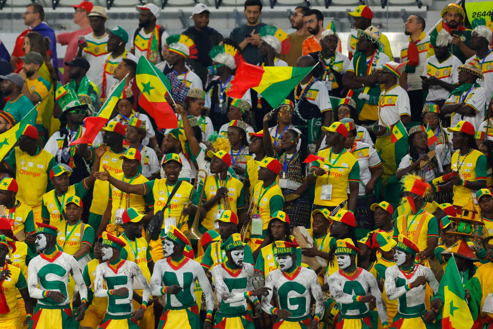 <p>塞內加爾－荷蘭戰，觀眾席上應援的塞內加爾球迷。 （TSNA／法新社／Odd ANDERSEN／AFP）</p> 
