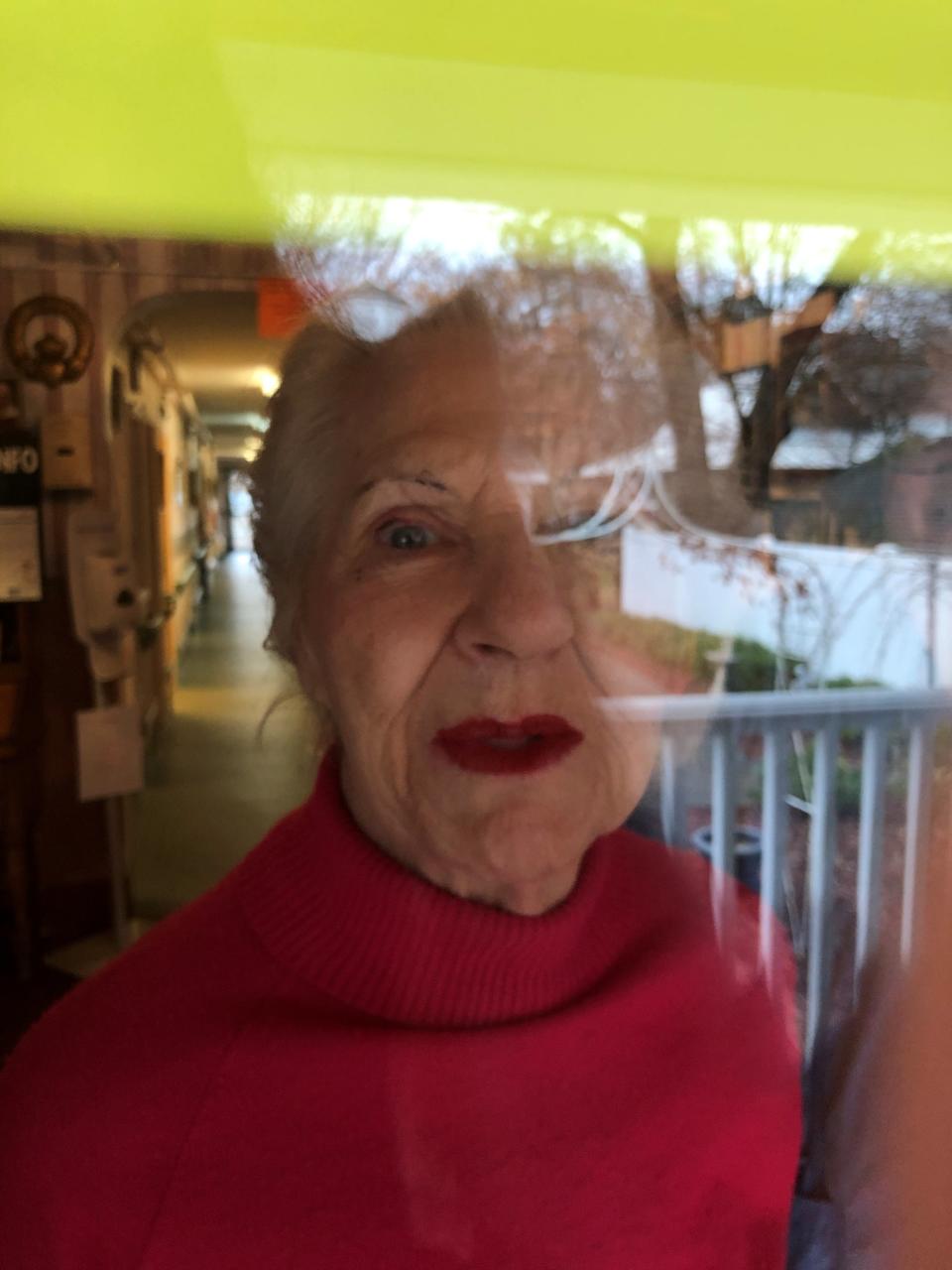 Mom, Marcella LaReau, peers out at me during our March 28, 2020 visit amid the coronavirus outbreak.