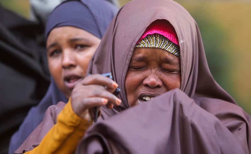 Nuurto Mcaow Noor, mother of two missing soldiers reacts during a Reuters interview in Mogadishu