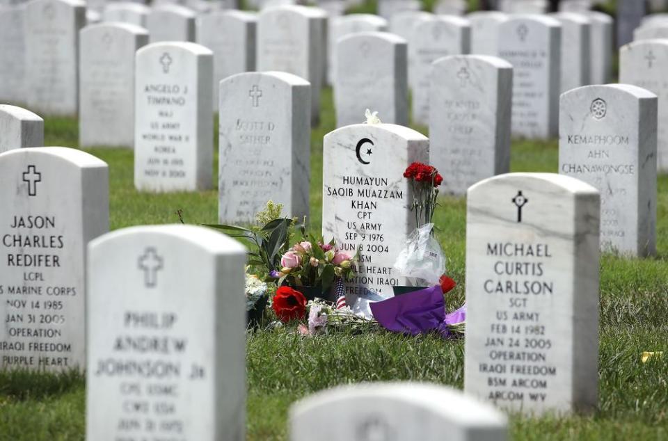 The gravesite of Capt Humayun Khan is shown at Arlington National Cemetary.