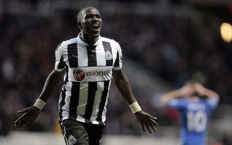 Newcastle United's midfielder Moussa Sissoko celebrates scoring against Chelsea during an English Premier League football match at St James Park in Newcastle upon Tyne, England, on February 2, 2013. Newcastle won 3-2