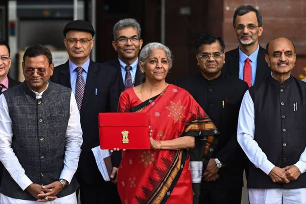 India’s finance minister Nirmala Sitharaman at the finance ministry presenting the annual budget last week  (AFP/Getty)
