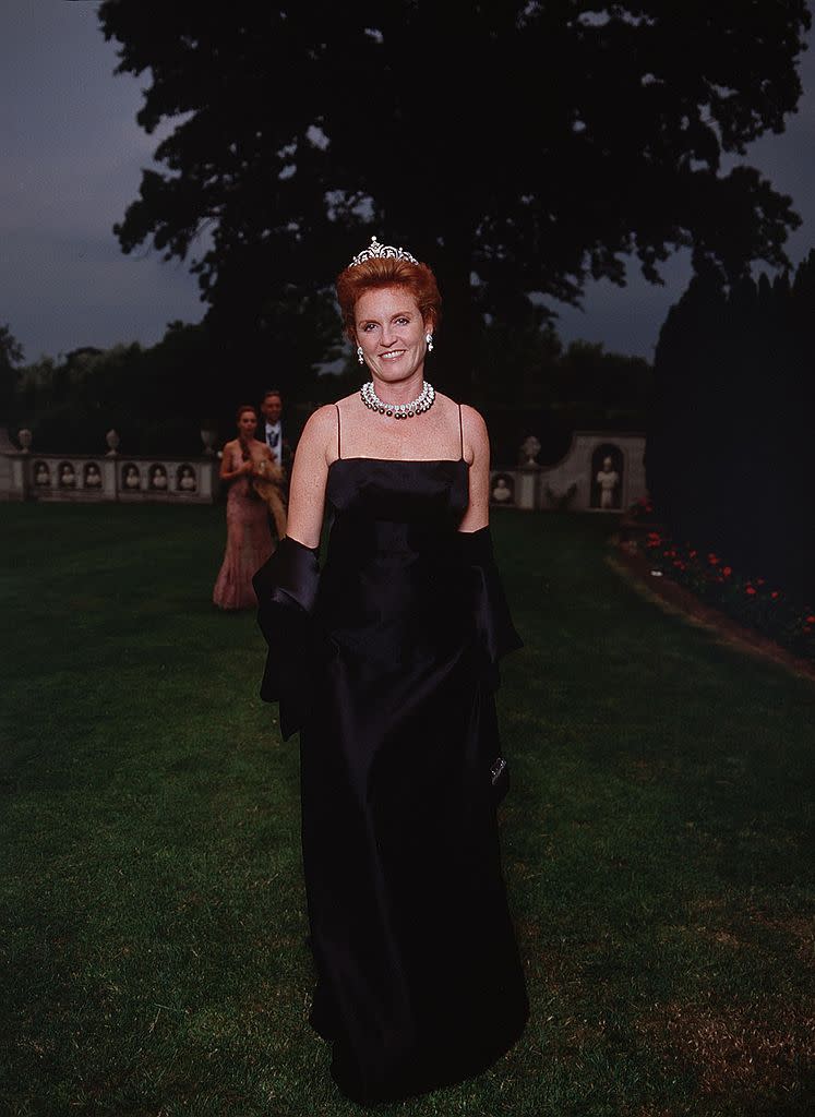 Ferguson attends Elton John's White Tie and Tiara Ball in 2001 wearing the tiara that was said to be gifted by the Queen and Prince Philip for her wedding. (Getty Images)