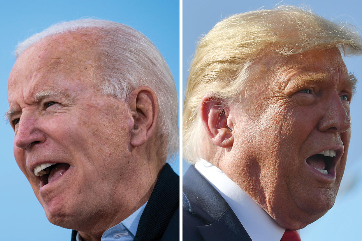 A side by side split photo with Joe Biden on the left and President