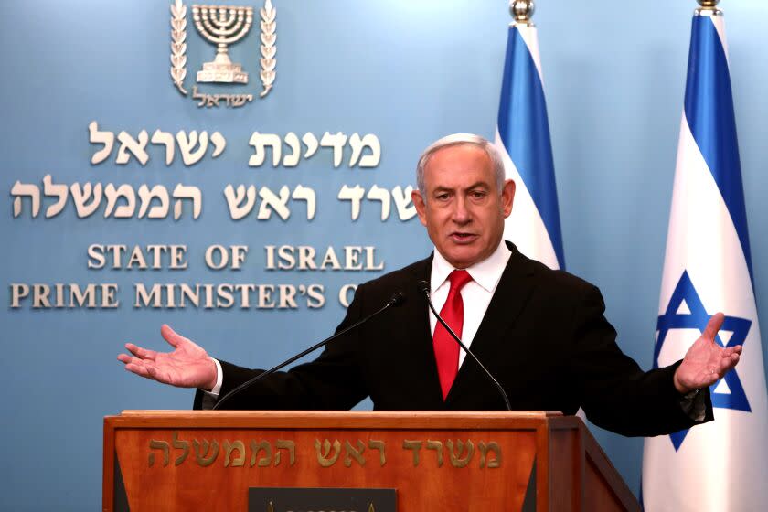 "They are not minor measures. They entail a certain degree of violation of the privacy of those same people, who we will check to see whom they came into contact with while sick and what preceded that. This is an effective tool for locating the virus," Netanyahu said, 14 March 2020. (Gali Tibbon/Pool vía AP)