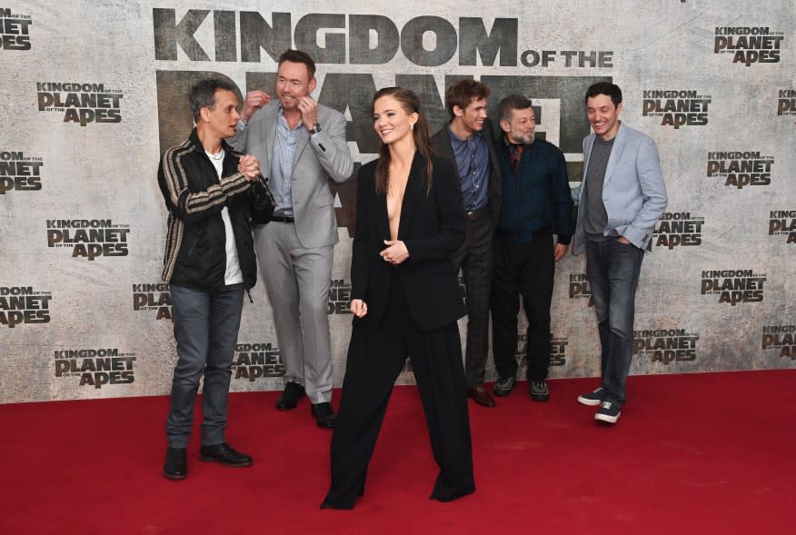 Joe Hartwick Jr., Kevin Durand, Freya Allan, Owen Teague, Andy Serkis and Wes Ball at the UK launch of 