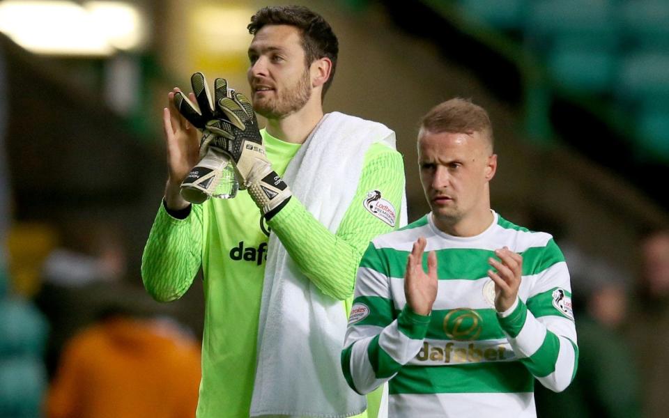 Craig Gordon acknowledges the crowd with Leigh Griffiths after Wednesday's game against Dundee - PA