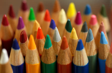 FILE PHOTO: Wood-cased colored pencils are pictured in a shop at Faber-Castell manufacturer in Stein near Nuremberg, Germany January 16, 2018. REUTERS/Michaela Rehle/File Photo