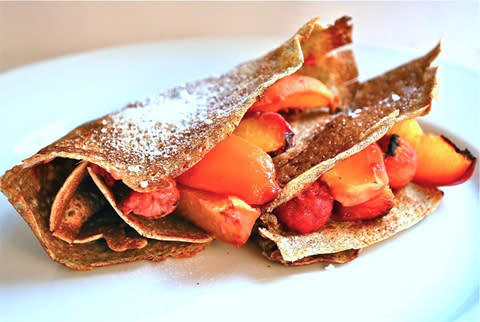 Roasted Peach and Raspberry Crepes