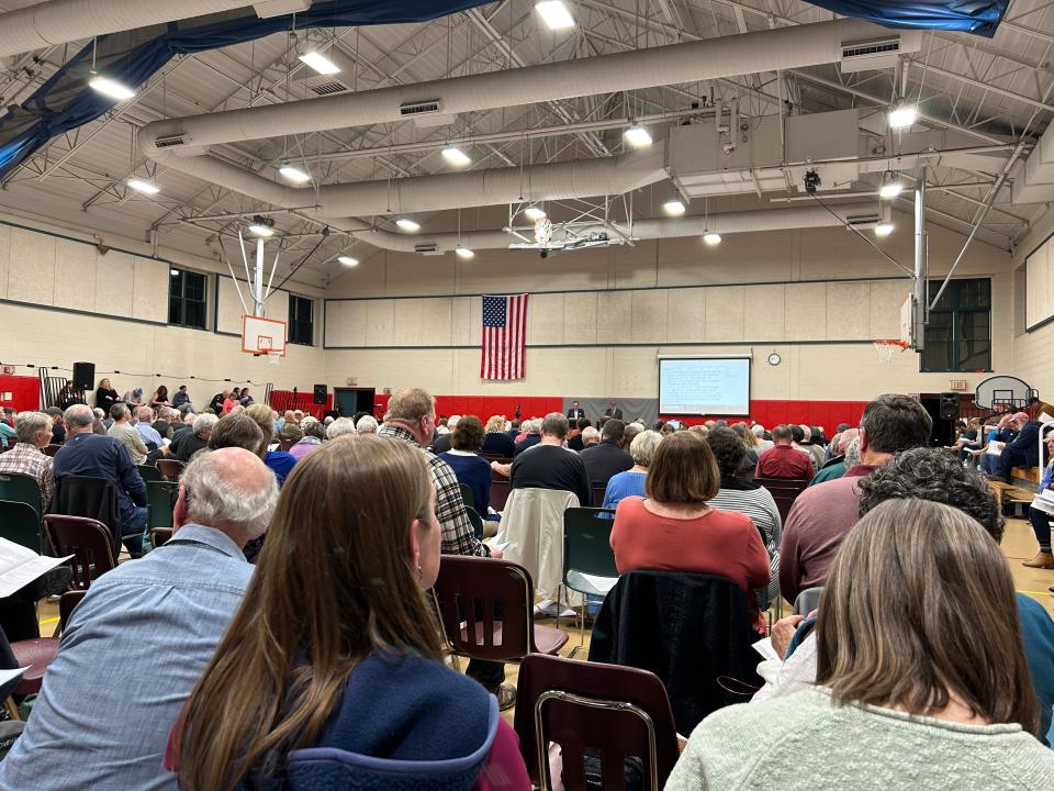 About 400 people attended the first night of Harwich town meeting on Monday. The meeting wrapped up on Tuesday at the community center at 100 Oak St.