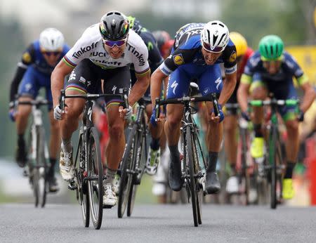 Cycling - Tour de France cycling race - Stage 2 from Saint-Lo to Cherbourg-en-Cotentin, France - 03/07/2016 - Tinkoff rider Peter Sagan of Slovakia wins on the finish line. REUTERS/Jean-Paul Pelissier