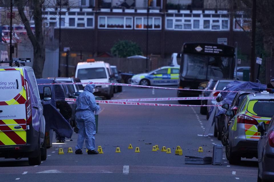 <p>Police at the scene of the killing of 14-year-old Jayden Moodie, one of 62 Black murder victims in London in 2019</p> (Getty Images)