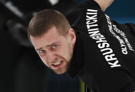Curling – Pyeongchang 2018 Winter Olympics – Mixed Doubles Bronze Medal Match - Olympic Athletes from Russia v Norway - Gangneung Curling Center - Gangneung, South Korea – February 13, 2018 - Aleksandr Krushelnitckii, an Olympic athlete from Russia. REUTERS/Cathal McNaughton