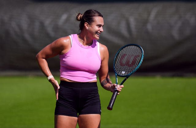 Aryna Sabalenka practising at the All England Club