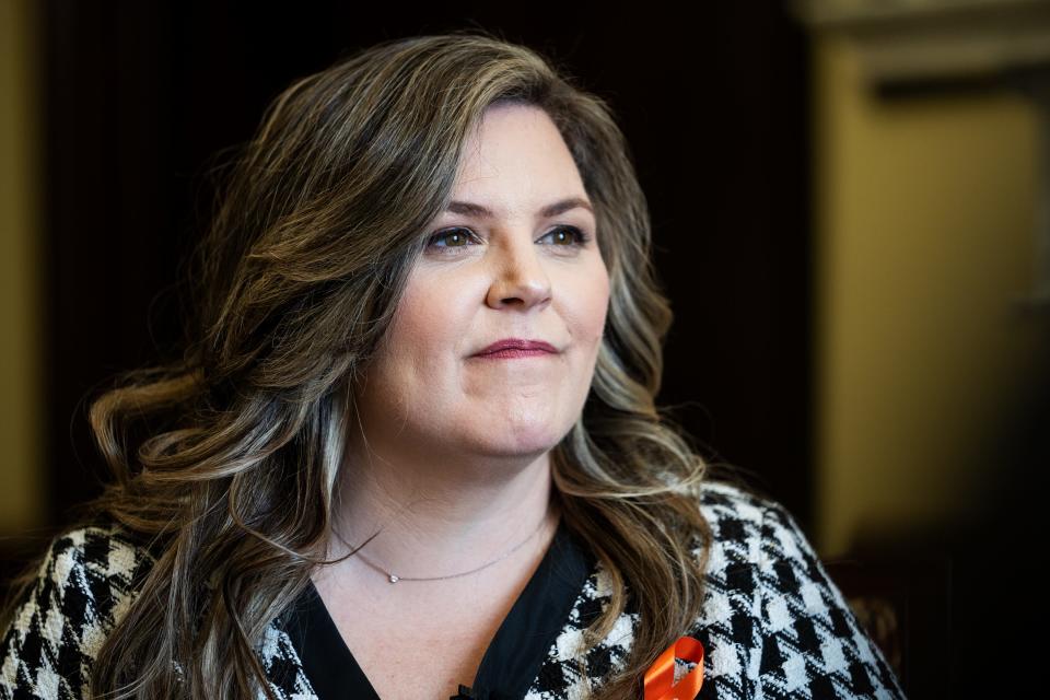 Elizabeth Carr, the first IVF baby to be born in the U.S., during an interview at the Russell Senate Office Building Thursday, March 7, 2024. Carr was born in 1981 and is now speaking out against the Alabama Supreme Court which ruled last month that frozen embryos are children and that people can be held legally responsible if they are destroyed.