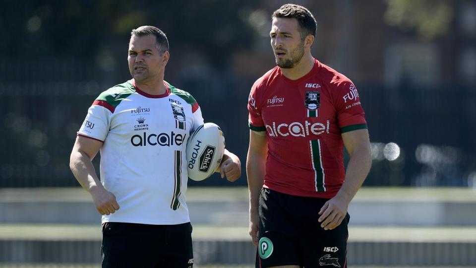 Souths coach Anthony Seibold has stood strong with Burgess throughout the investigation. Pic: Getty